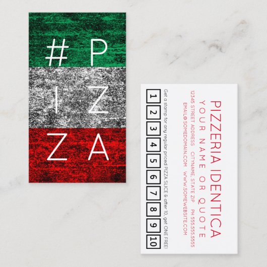 #PIZZA hashtagフラグイタリアンロイヤリティパンチカード ロイヤリティカード (正面/裏面)