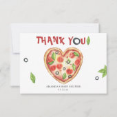 pizza heart watercolor baby shower THANKS サンキューカード (正面)
