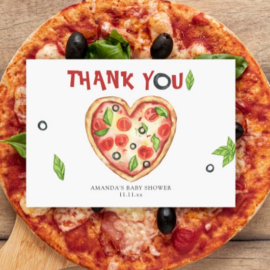 pizza heart watercolor baby shower THANKS サンキューカード
