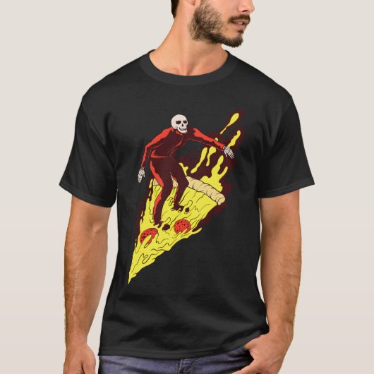 Pizza Hell Skeleton Surfing Fast Food Riding frien Tシャツ (正面)