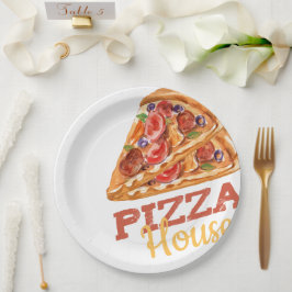 Pizza House Watercolor Slice Logo Art ペーパープレート