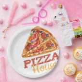 Pizza House Watercolor Slice Logo Art ペーパープレート (パーティー)
