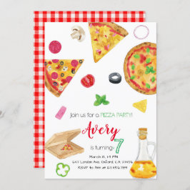 Pizza Invitation, Pizza Invite, Pizza Birthday 招待状