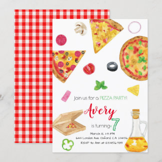 Pizza Invitation, Pizza Invite, Pizza Birthday 招待状