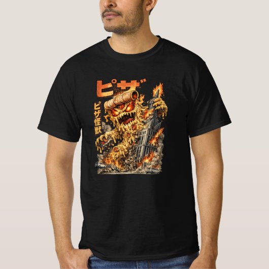 Pizza Kaiju – The Cheesy Destruction Tシャツ (正面)