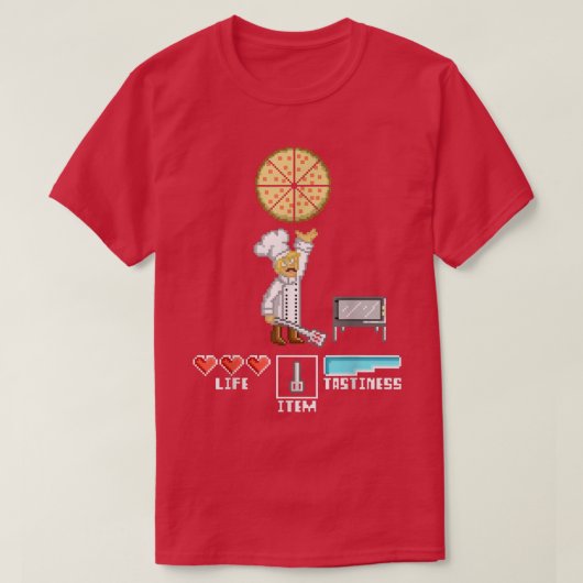 Pizza Maker Chef Piel Art Funny 8 bits Retro Game  Tシャツ (デザイン正面)