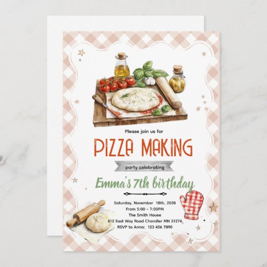 Pizza Making Party Invitation 招待状 (正面/裏面)