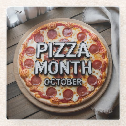 Pizza Month October Glass Coaster  ガラスコースター (正面)