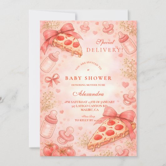 Pizza Night Baby Shower 招待状 (正面)