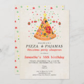 Pizza & Pajamas Christmas Sleepover Birthday Party 招待状 (正面/裏面)
