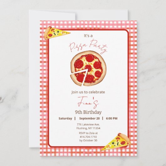 Pizza Party Any Age Birthday Invitation 招待状 (正面)