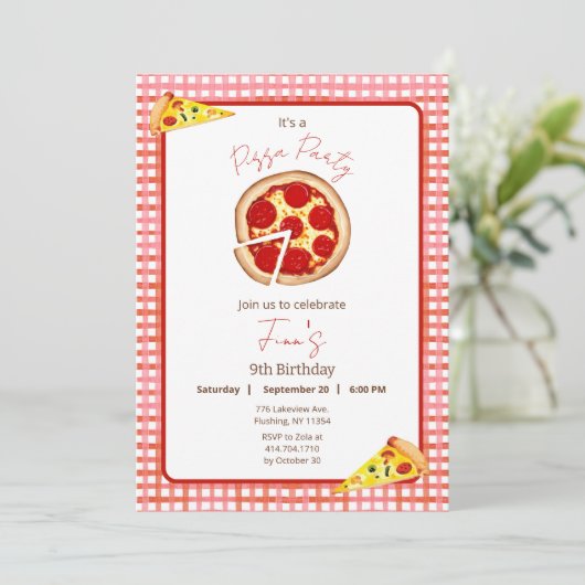 Pizza Party Any Age Birthday Invitation 招待状 (スタンド正面)