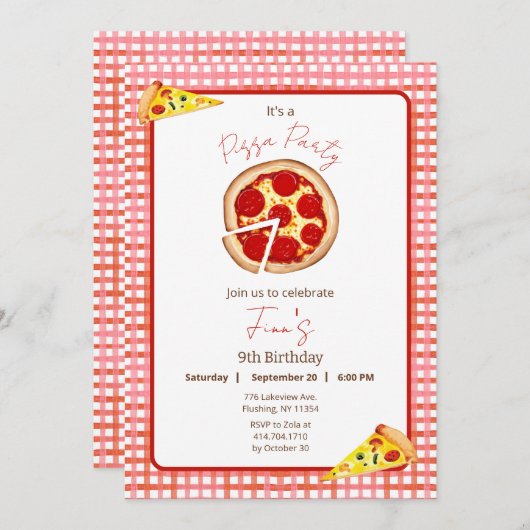 Pizza Party Any Age Birthday Invitation 招待状 (正面/裏面)