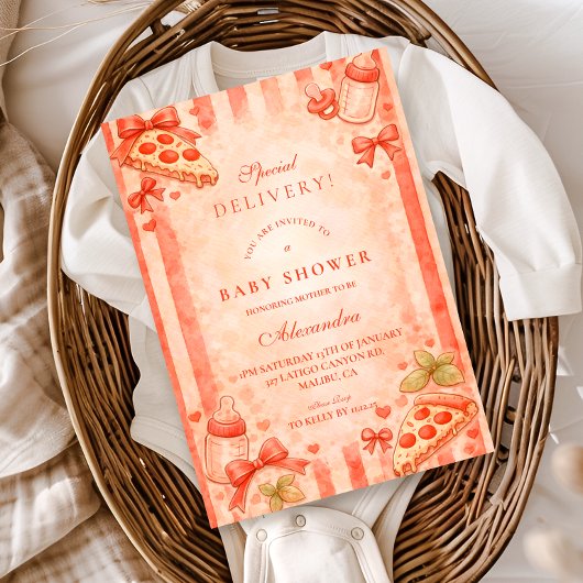 Pizza Party Baby Shower 招待状