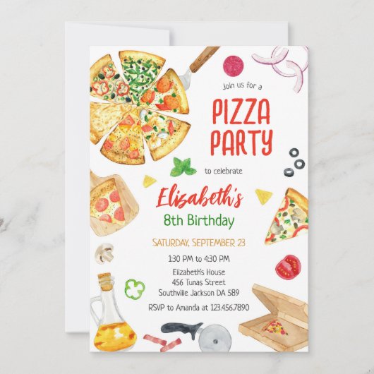 Pizza Party Birthday Invitation 招待状 (正面)