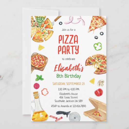 Pizza Party Birthday Invitation 招待状 (正面)