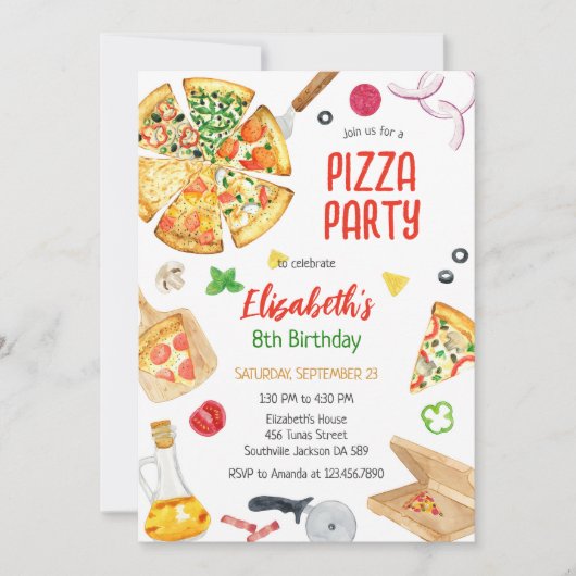 Pizza Party Birthday Invitation 招待状 (正面)