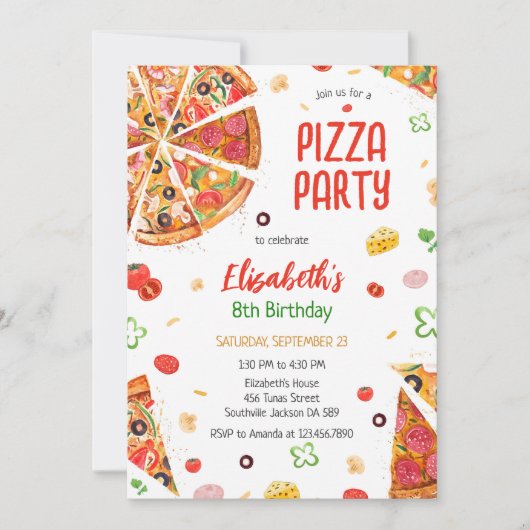 Pizza Party Birthday Invitation 招待状 (正面)