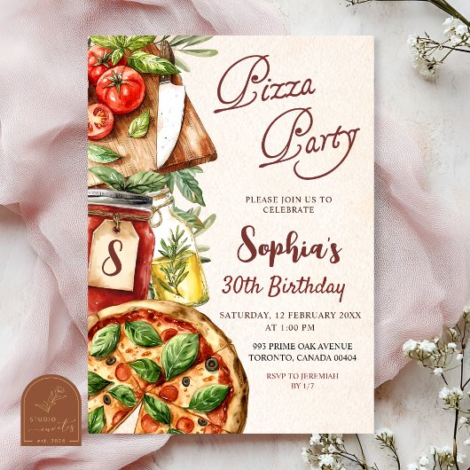 Pizza Party Birthday Invitation 招待状
