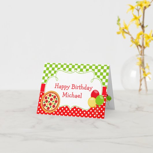 Pizza Party Birthday Party カード (黄色い花)