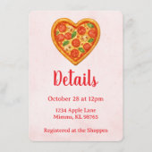 Pizza Party Details Card | Heart Pizza Red Checker 招待状 (正面)