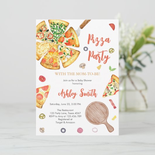 Pizza Party Invitation Pizza Birthday Party 招待状 (スタンド正面)