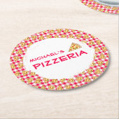 Pizza Party Kids Birthday ラウンドペーパーコースター (アングル)