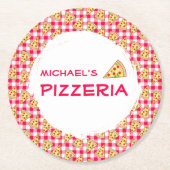Pizza Party Kids Birthday ラウンドペーパーコースター (正面)
