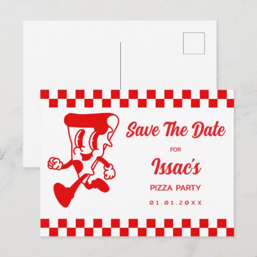 Pizza Party Save The Date 案内ポストカード (正面/裏面)