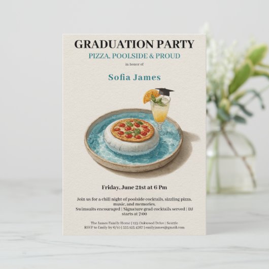 Pizza Pool Cocktail Graduation Celebration 招待状 (スタンド正面)
