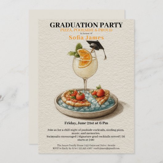 Pizza Pool Cocktail Graduation Celebration  招待状 (正面/裏面)