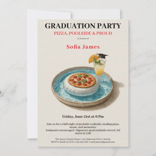 Pizza Pool Cocktail Graduation Celebration  招待状 (正面)
