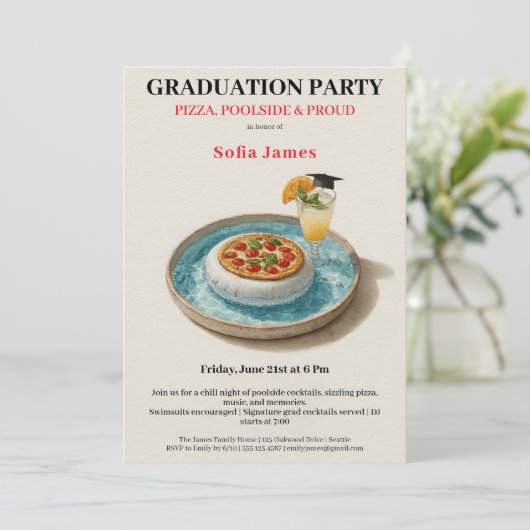 Pizza Pool Cocktail Graduation Celebration  招待状 (スタンド正面)