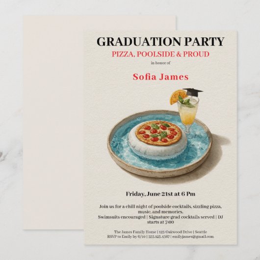 Pizza Pool Cocktail Graduation Celebration  招待状 (正面/裏面)