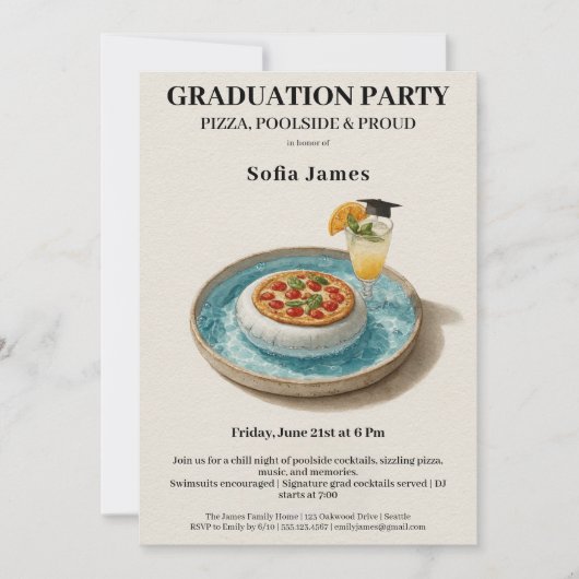 Pizza Pool Cocktail Graduation Celebration  招待状 (正面)