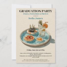 Pizza, Poolside, Pool Party | graduation party 招待状