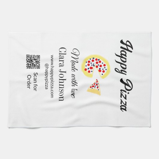 Pizza restaurant cafe pizzeria scan QR code order  キッチンタオル (横)