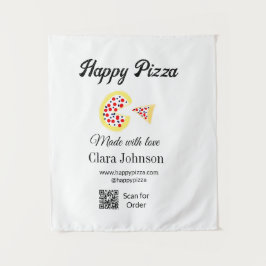 Pizza restaurant cafe pizzeria scan QR code order  タペストリー