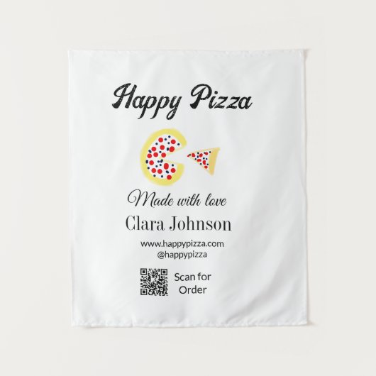 Pizza restaurant cafe pizzeria scan QR code order  タペストリー (正面)