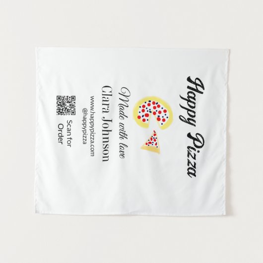 Pizza restaurant cafe pizzeria scan QR code order  タペストリー (正面(横))