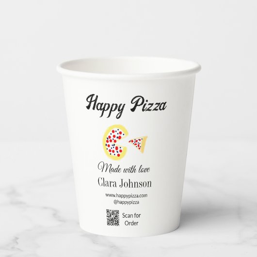 Pizza restaurant cafe pizzeria scan QR code order  紙コップ (裏面)