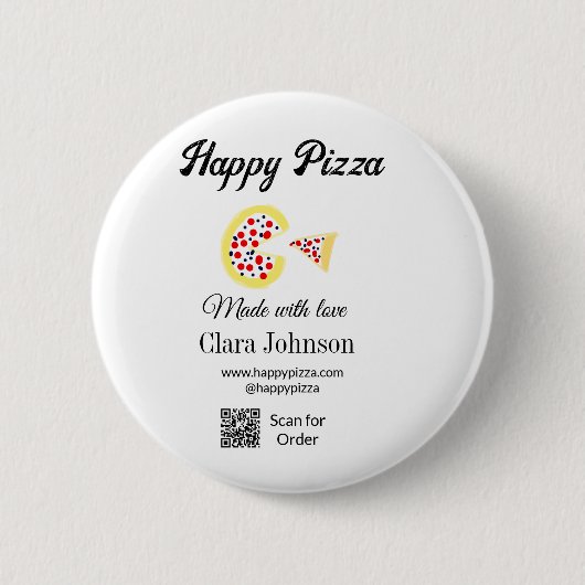 Pizza restaurant cafe pizzeria scan QR code order  缶バッジ (正面)