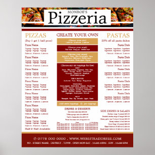 Pizza Restaurant, Pizzeria Menu ポスター