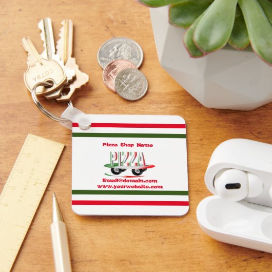 Pizza service,red green ,personalized    キーホルダー (デスク)