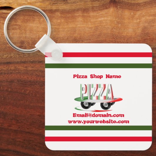 Pizza service,red green ,personalized キーホルダー (正面)