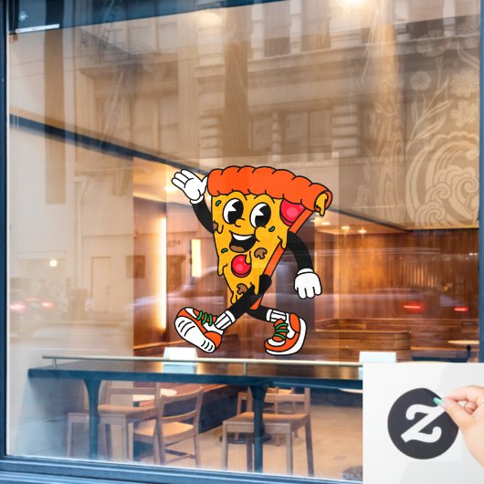 Pizza Shop Cartoon Pepperoni Pizza Slice ウィンドウサイン (カフェ窓)