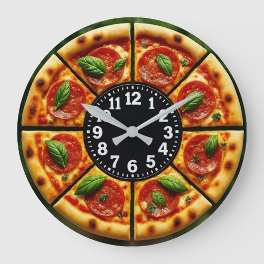 Pizza slice cheesy timepiece pizzeria wall art  ラージ壁時計 (正面)