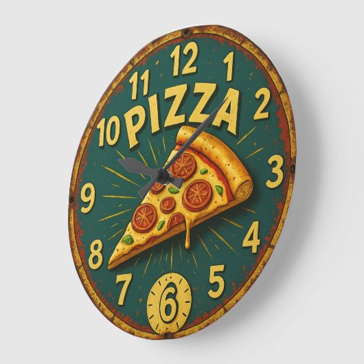 Pizza Slice Kitchen Decor ラージ壁時計 (傾斜)