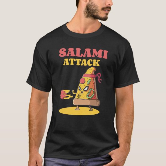 Pizza Slice Motif Ninja Salami Attack Pizza Cheese Tシャツ (正面)