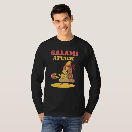 Pizza Slice Motif Ninja Salami Attack Pizza Cheese Tシャツ (正面フル)